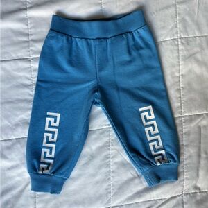 Versace Blue Sweatpants with White Greek Key Design
